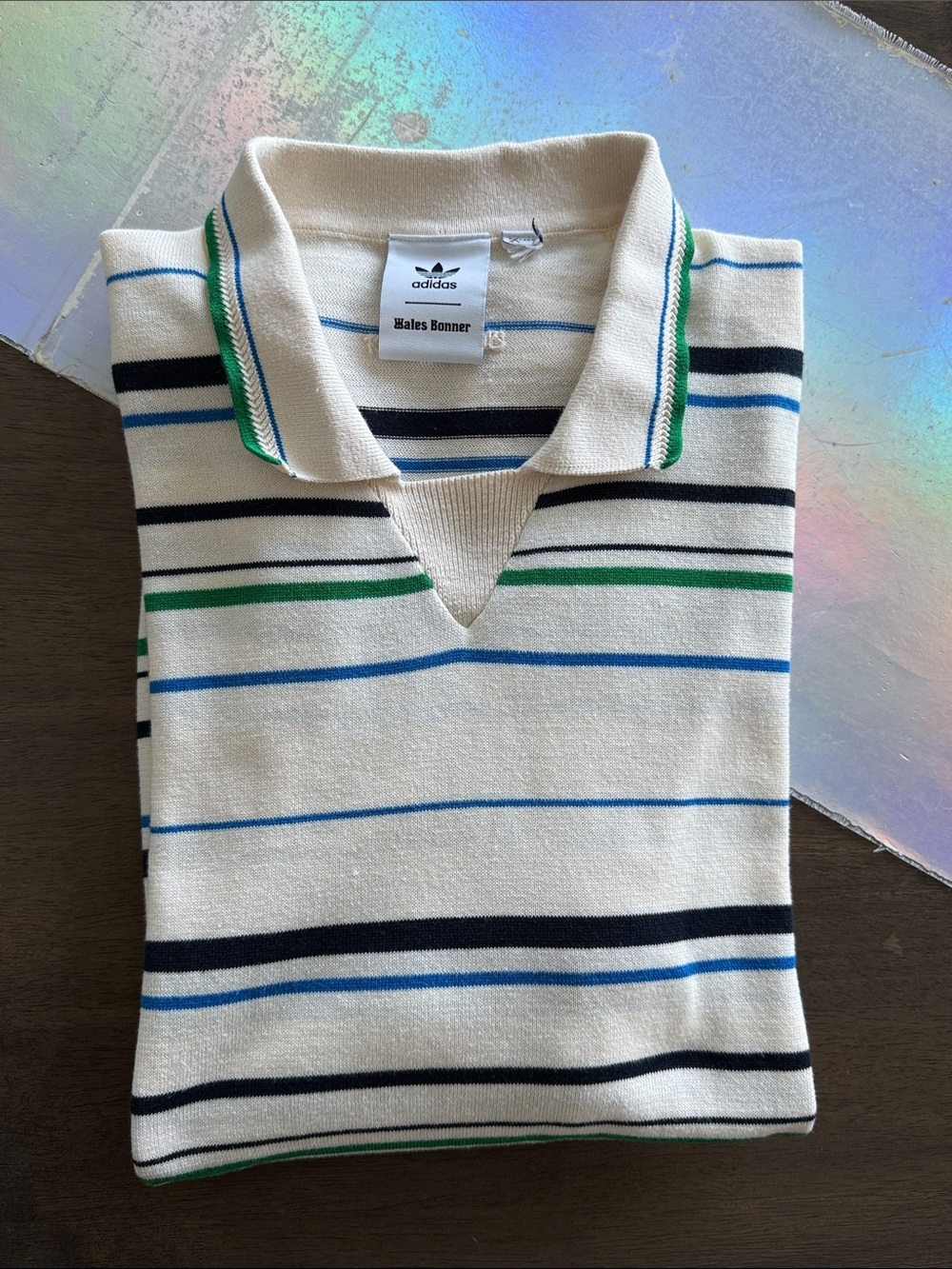 Wales Bonner x Adidas Striped Short Sleeve Knit Polo Shirt